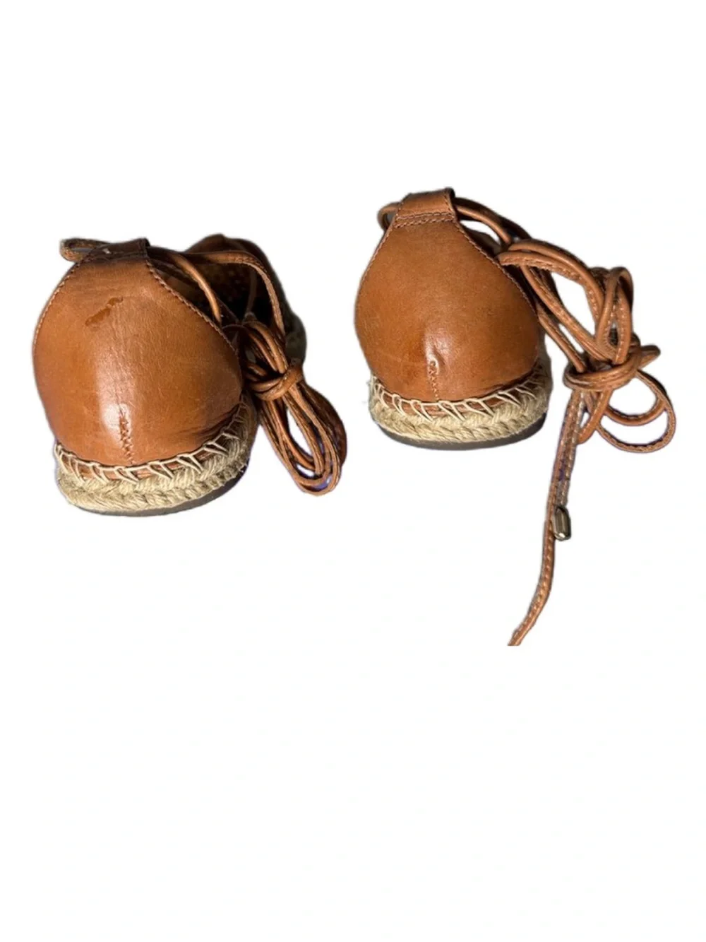 Laser-Cut Tan Espadrille Flats with Ankle Tie